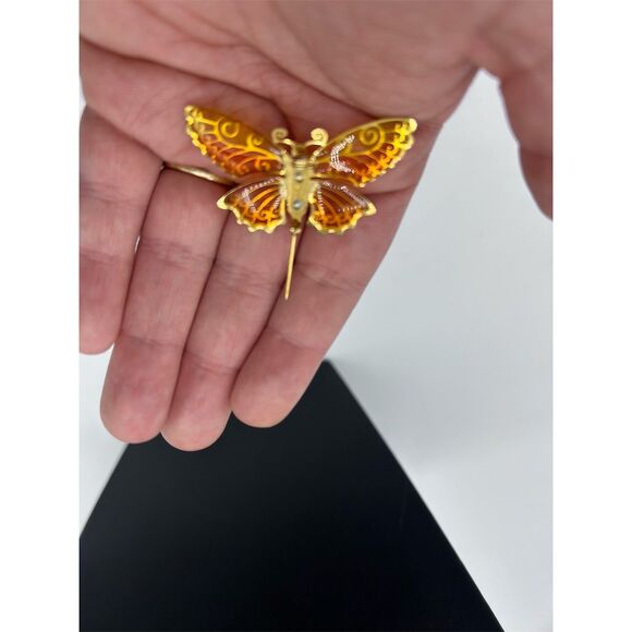 Vintage Avon Butterfly Brooch Pin Translucent Orange Wings - Picture 3 of 3
